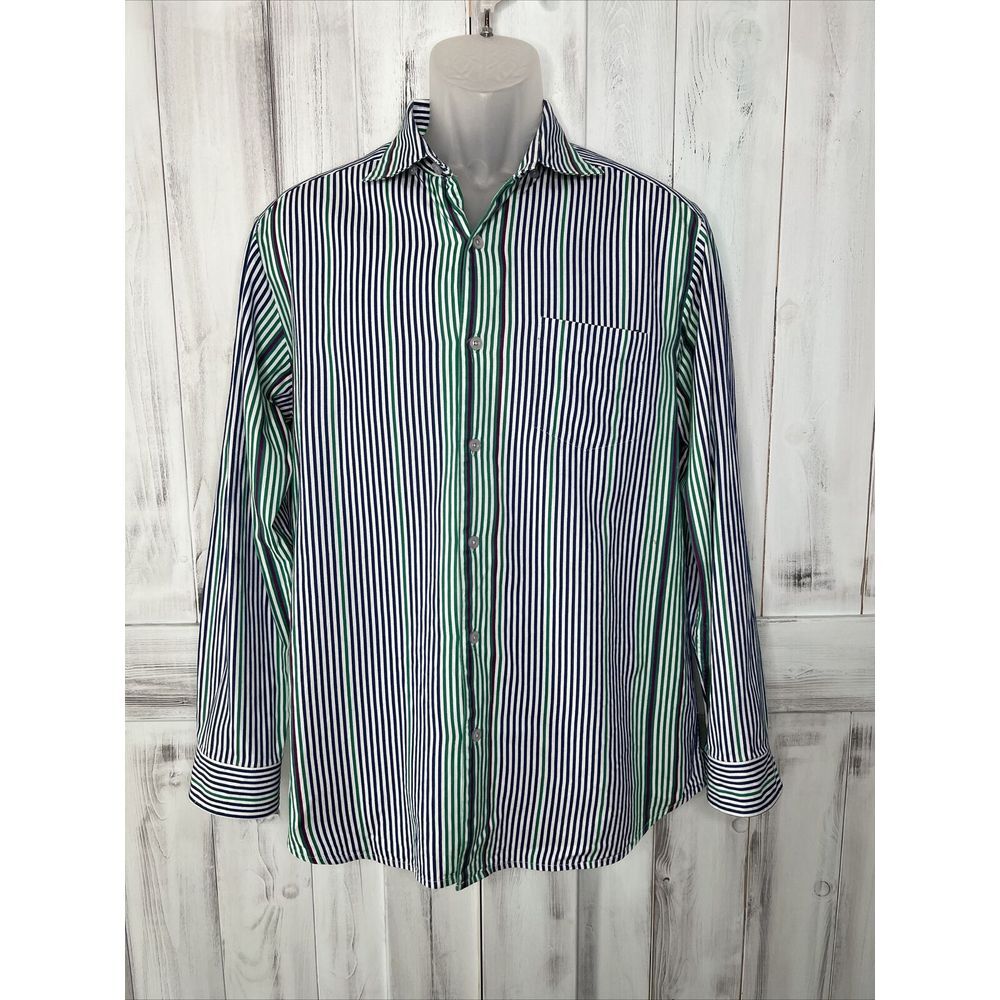 TOMMY BAHAMA GREEN WHITE‎ BLUE STRIPED LONG SLEEVE BUTTON UP SHIRT S COTTON SILK